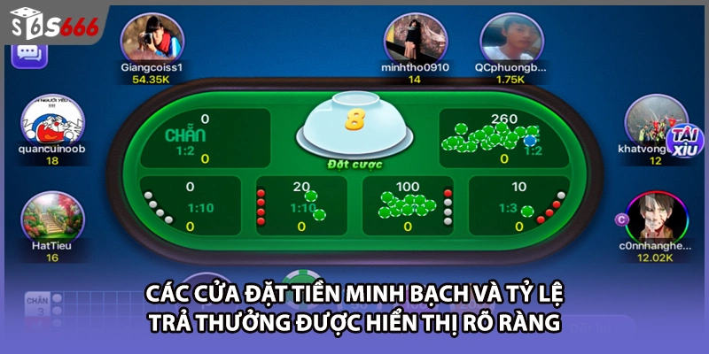 Các cửa đặt tiền minh bạch và tỷ lệ trả thưởng được hiển thị rõ ràng